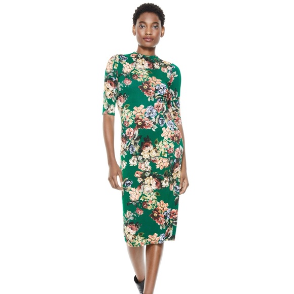 Alice + Olivia Delora Mockneck Floral Bodycon Midi Dress in size 4 NWT $350 - Picture 4 of 9